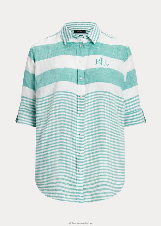 Ralph Lauren naised triibuline oversize linane särk PR0V4548 palmileht/valge