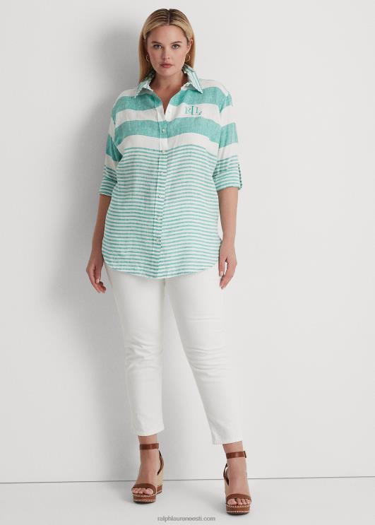 Ralph Lauren naised triibuline oversize linane särk PR0V4548 palmileht/valge