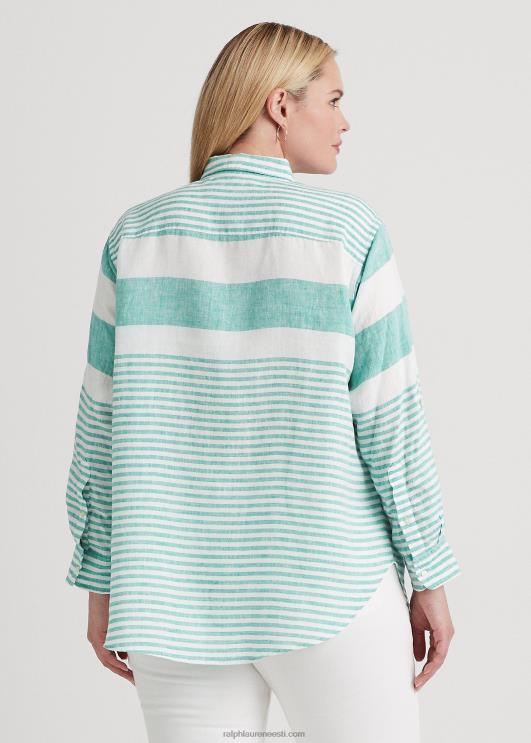 Ralph Lauren naised triibuline oversize linane särk PR0V4548 palmileht/valge