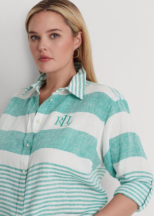 Ralph Lauren naised triibuline oversize linane särk PR0V4548 palmileht/valge