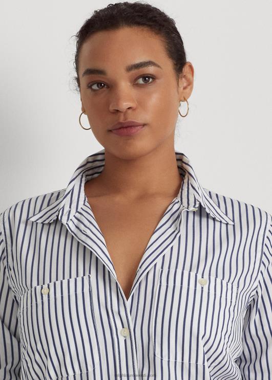 Ralph Lauren naised triibuline puuvillane särk PR0V4737 valge/indigo