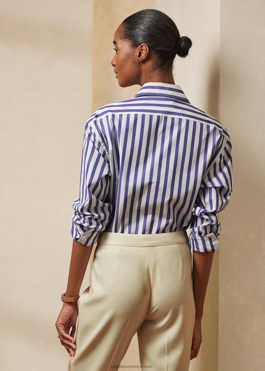 Ralph Lauren naised triibuline puuvillane särk PR0V9336 valge/klassikaline sinine