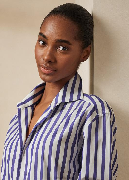 Ralph Lauren naised triibuline puuvillane särk PR0V9336 valge/klassikaline sinine