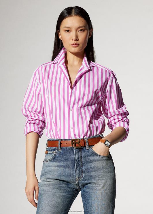 Ralph Lauren naised triibuline puuvillane särk PR0V9337 närimiskumm roosa/valge