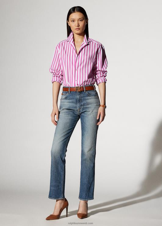 Ralph Lauren naised triibuline puuvillane särk PR0V9337 närimiskumm roosa/valge