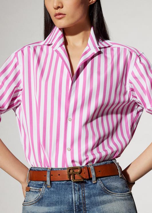 Ralph Lauren naised triibuline puuvillane särk PR0V9337 närimiskumm roosa/valge