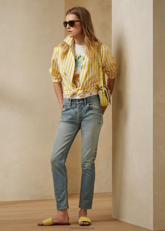 Ralph Lauren naised triibuline puuvillane särk PR0V9339 klassikaline kollane/valge