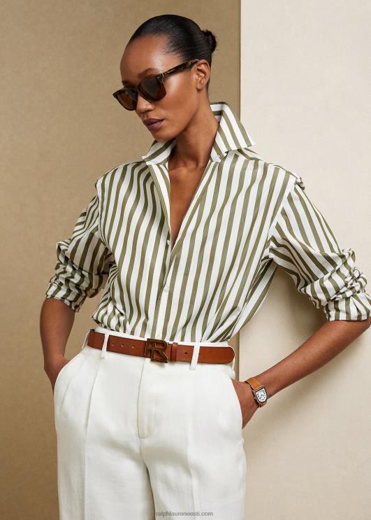 Ralph Lauren naised triibuline puuvillane särk PR0V9342 oliiv/valge