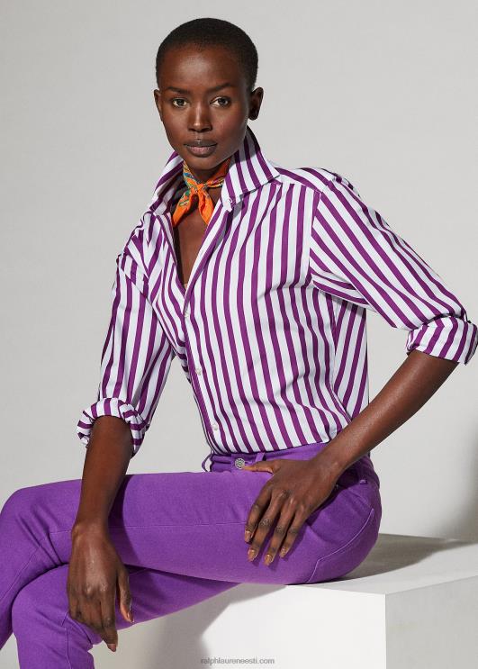 Ralph Lauren naised triibuline puuvillane särk PR0V9343 särav marjane/valge