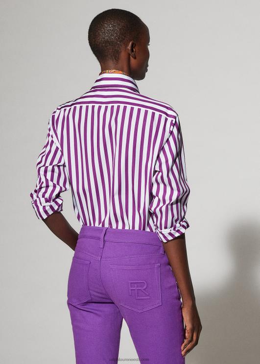 Ralph Lauren naised triibuline puuvillane särk PR0V9343 särav marjane/valge