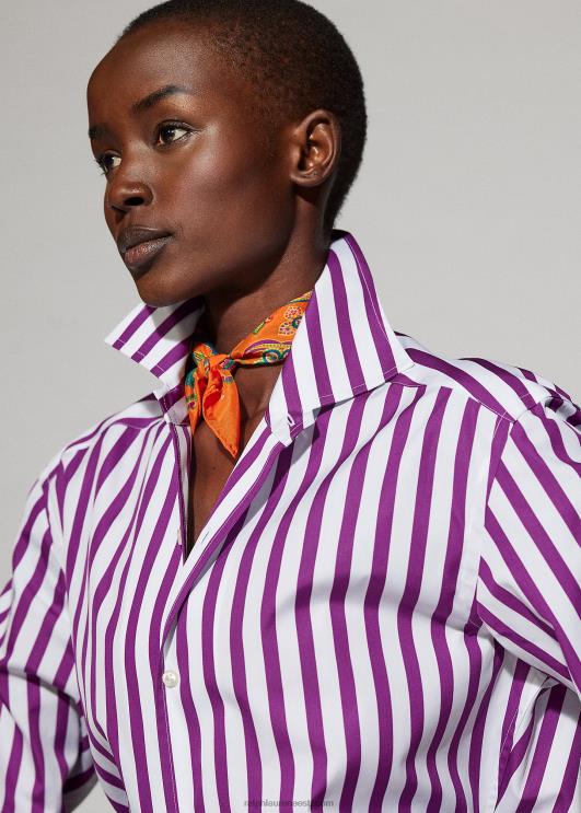 Ralph Lauren naised triibuline puuvillane särk PR0V9343 särav marjane/valge