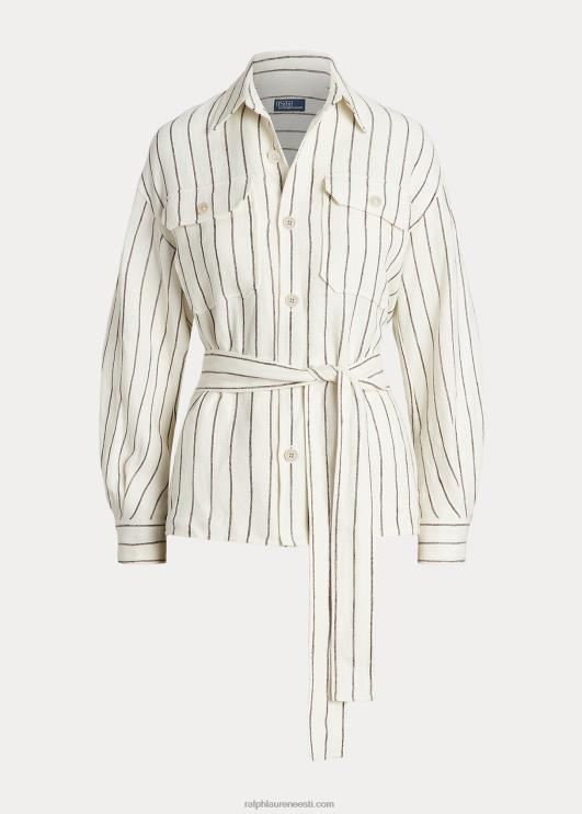 Ralph Lauren naised vööga triibuline linane tarbesärk PR0V3190 kreemjas/pruun triip