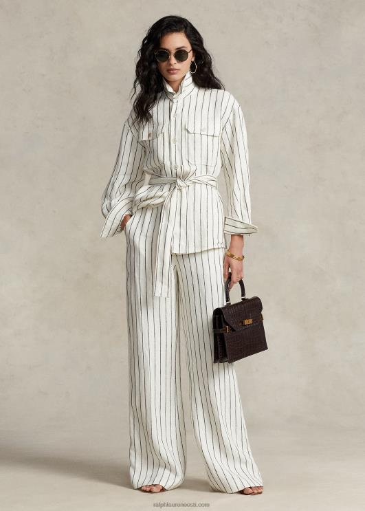Ralph Lauren naised vööga triibuline linane tarbesärk PR0V3190 kreemjas/pruun triip