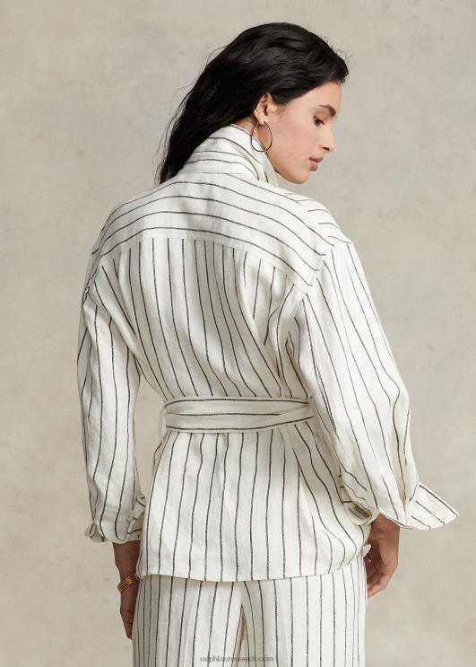 Ralph Lauren naised vööga triibuline linane tarbesärk PR0V3190 kreemjas/pruun triip