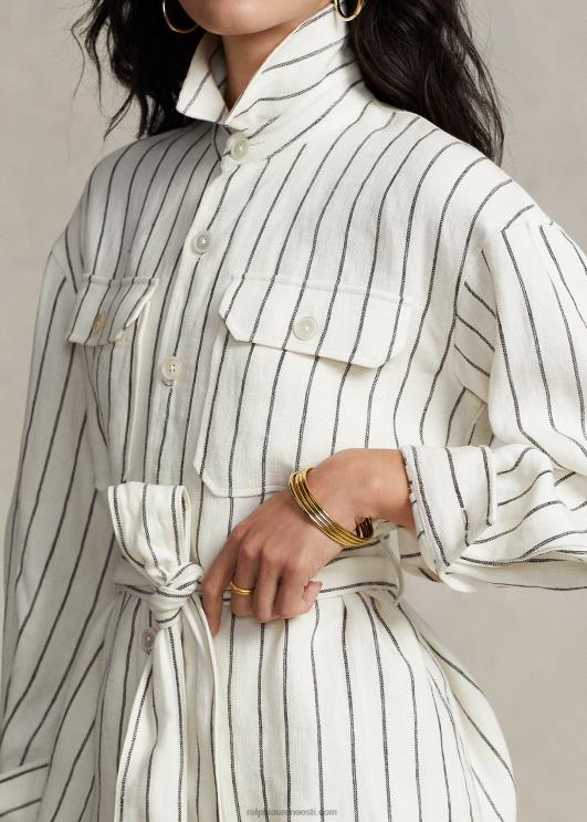 Ralph Lauren naised vööga triibuline linane tarbesärk PR0V3190 kreemjas/pruun triip