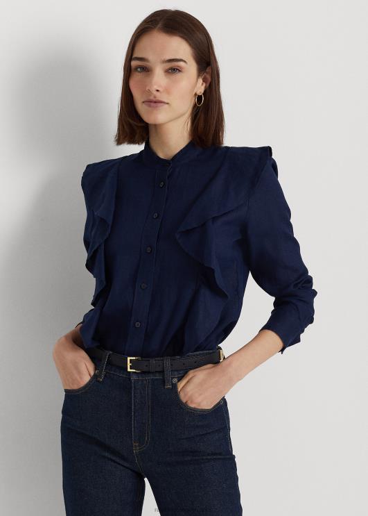 Ralph Lauren naised volangidega linane särk PR0V4080 rafineeritud merevägi