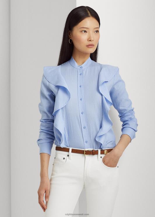 Ralph Lauren naised volangidega linane särk PR0V4081 kiviklibu sinine