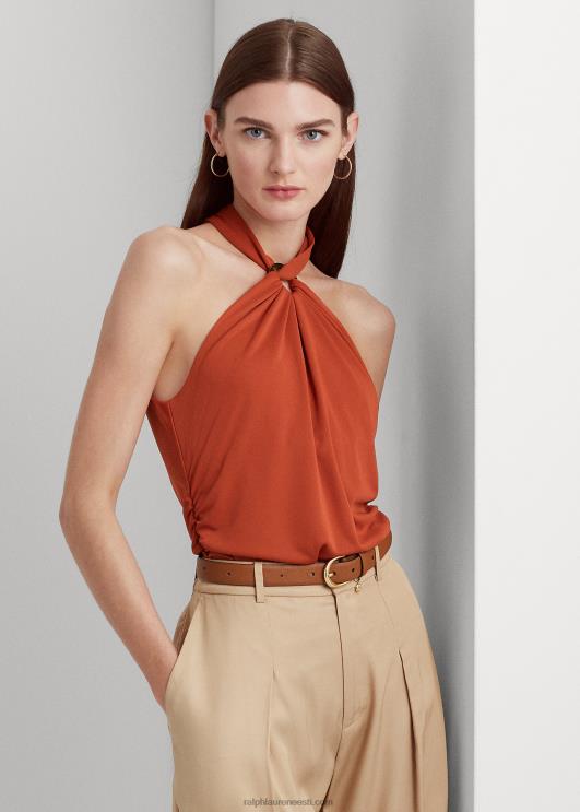 Ralph Lauren naised Stretch jersey ring-ees päitsed top PR0V4303 punane päikesekivi