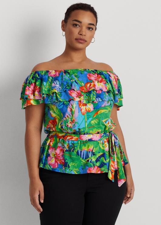 Ralph Lauren naised õlgadeta lilleline trikoo PR0V4542 roheline/sinine multi