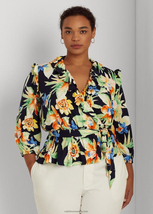 Ralph Lauren naised lilleline jersey vööga peplum top PR0V4791 mereväe multi