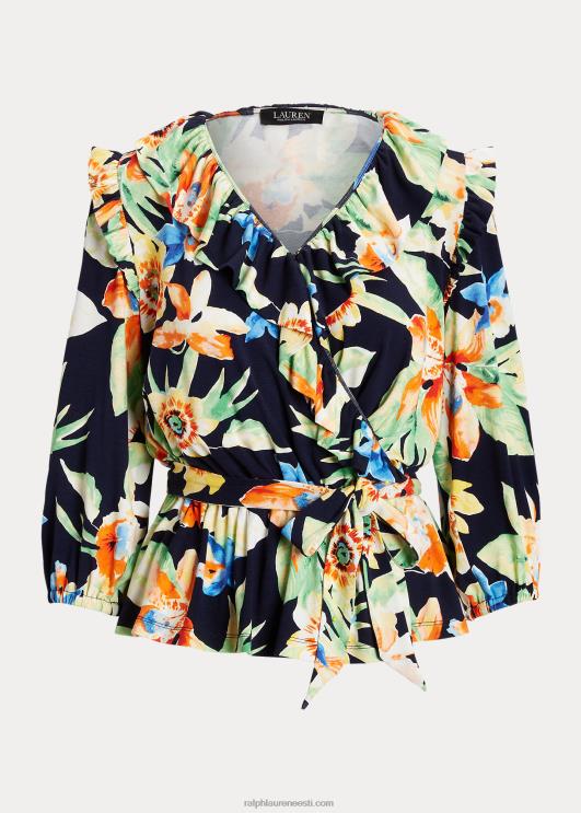 Ralph Lauren naised lilleline jersey vööga peplum top PR0V9541 mereväe multi