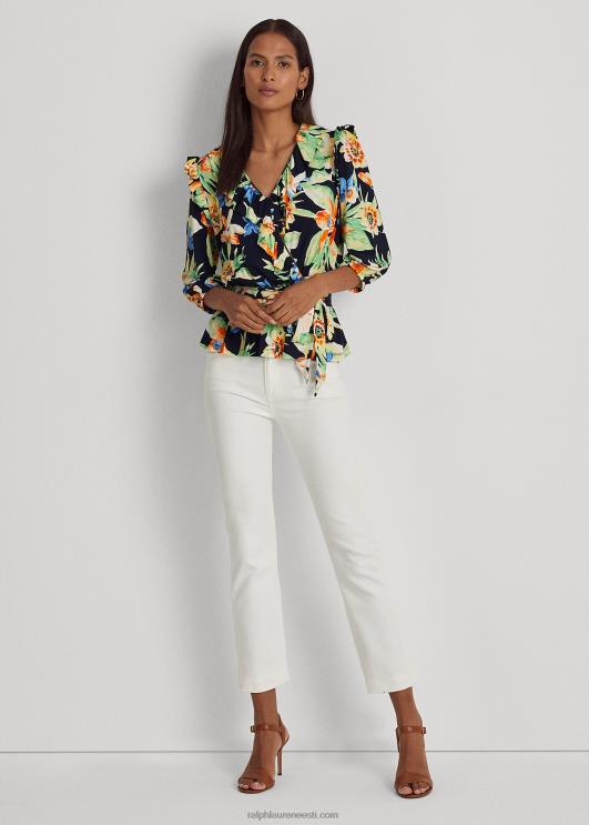 Ralph Lauren naised lilleline jersey vööga peplum top PR0V9541 mereväe multi