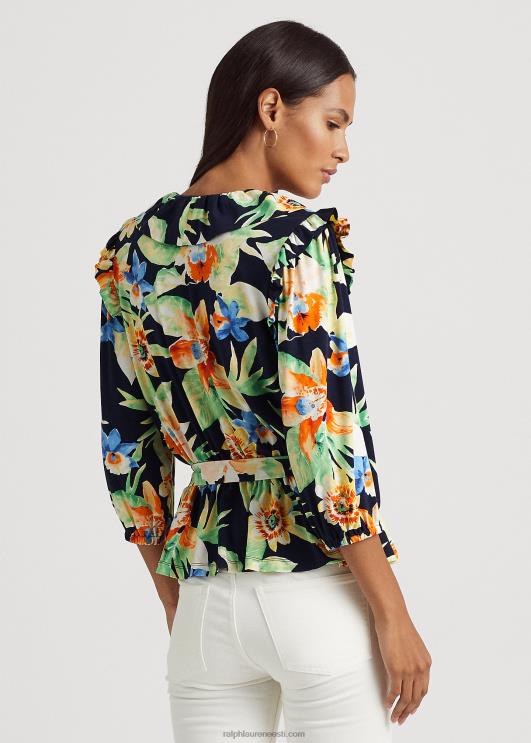 Ralph Lauren naised lilleline jersey vööga peplum top PR0V9541 mereväe multi