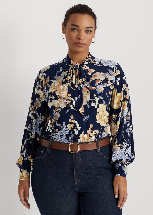 Ralph Lauren naised lilleline lips-kaelusega veniv trikootop PR0V4695 mereväe multi