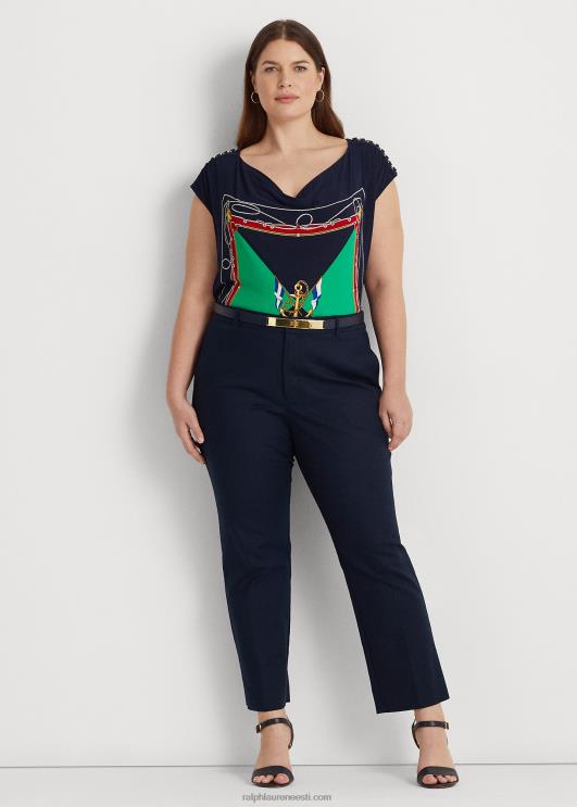 Ralph Lauren naised prindiga jersey varrukateta kaelusega topp PR0V4787 mereväe/roheline multi