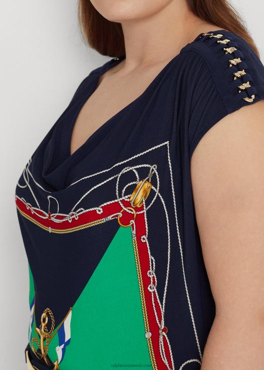 Ralph Lauren naised prindiga jersey varrukateta kaelusega topp PR0V4787 mereväe/roheline multi