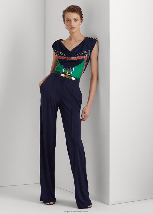 Ralph Lauren naised prindiga jersey varrukateta kaelusega topp PR0V4847 mereväe/roheline multi