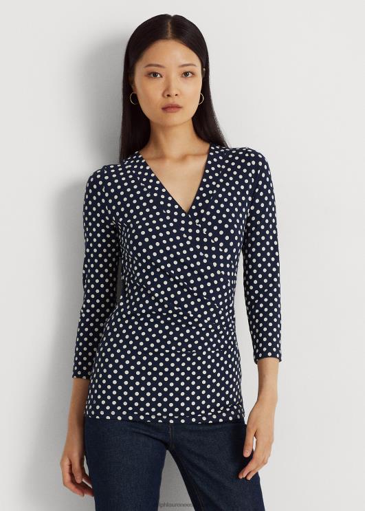 Ralph Lauren naised täpiline surplice trikootop PR0V3955 merevägi/kreem