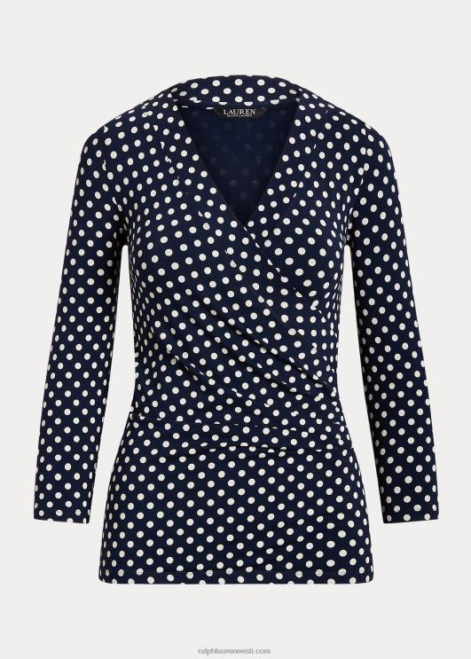 Ralph Lauren naised täpiline surplice trikootop PR0V3955 merevägi/kreem