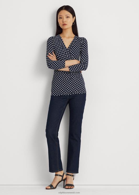 Ralph Lauren naised täpiline surplice trikootop PR0V3955 merevägi/kreem