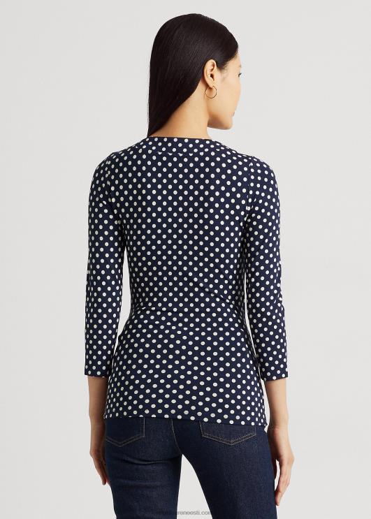 Ralph Lauren naised täpiline surplice trikootop PR0V3955 merevägi/kreem