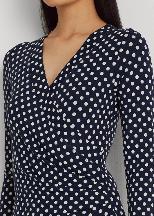 Ralph Lauren naised täpiline surplice trikootop PR0V3955 merevägi/kreem