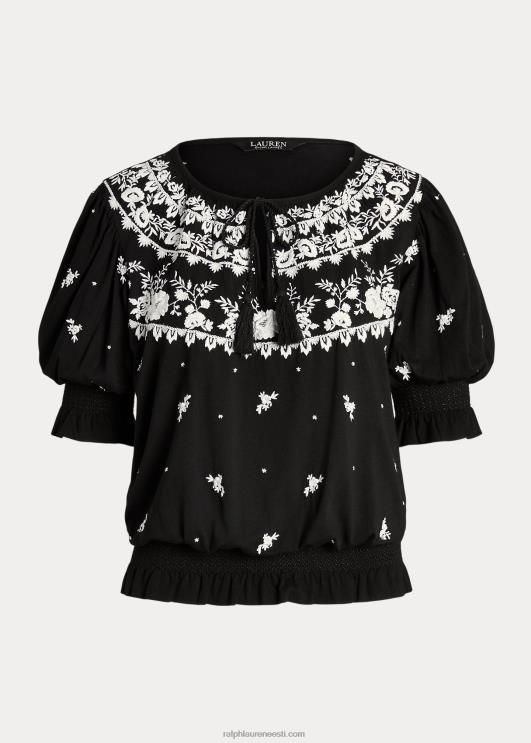 Ralph Lauren naised tikitud jersey-kaelusega top PR0V3867 must valge