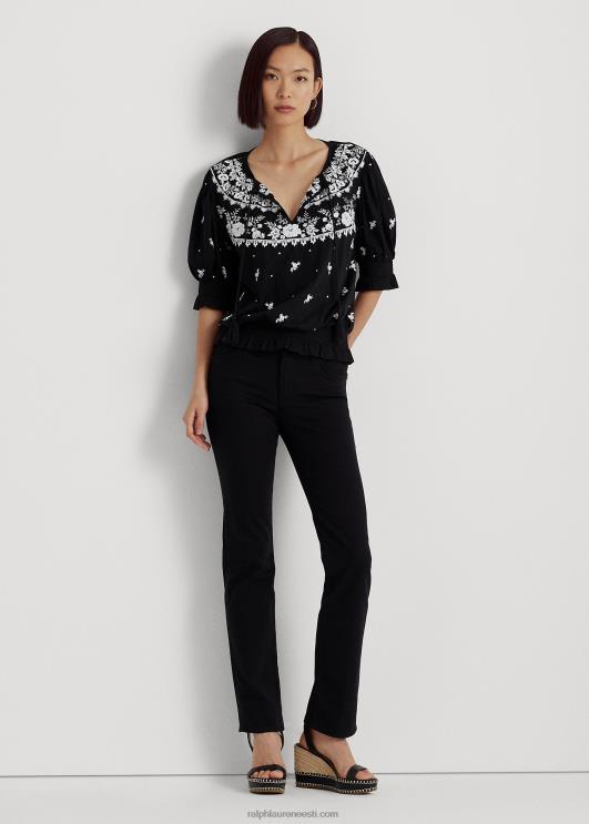 Ralph Lauren naised tikitud jersey-kaelusega top PR0V3867 must valge