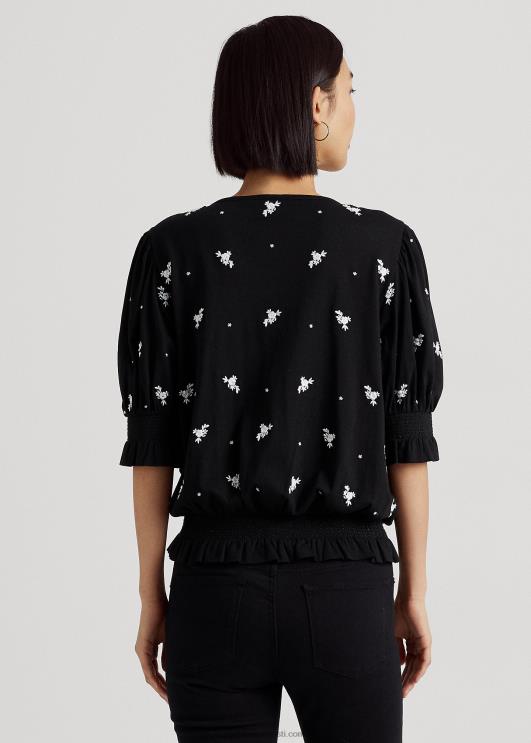 Ralph Lauren naised tikitud jersey-kaelusega top PR0V3867 must valge