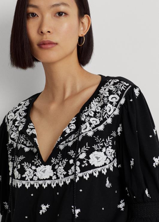 Ralph Lauren naised tikitud jersey-kaelusega top PR0V3867 must valge