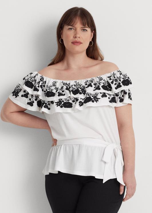 Ralph Lauren naised tikitud jersey õlgadeta ülaosa PR0V4579 valge must