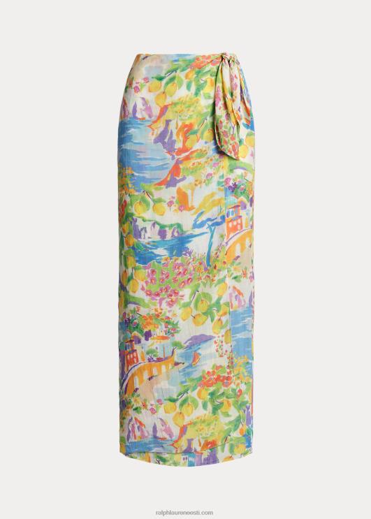 Ralph Lauren naised danyelle mustriga linane voile maksiseelik PR0V9317 kollane/sinine multi