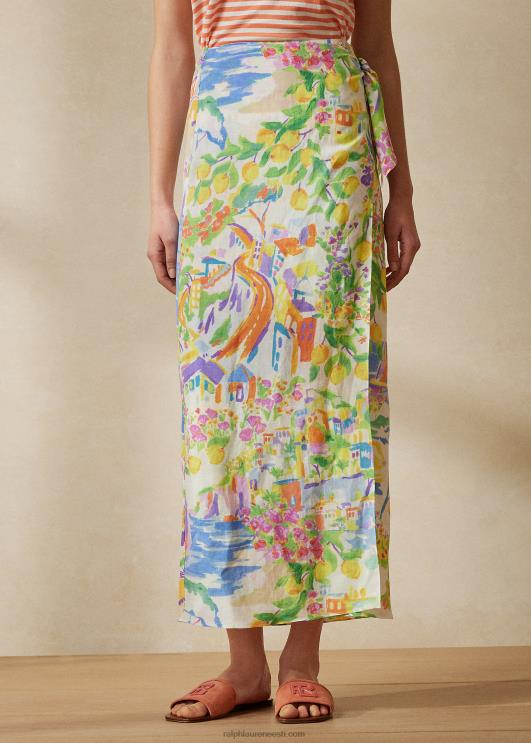 Ralph Lauren naised danyelle mustriga linane voile maksiseelik PR0V9317 kollane/sinine multi