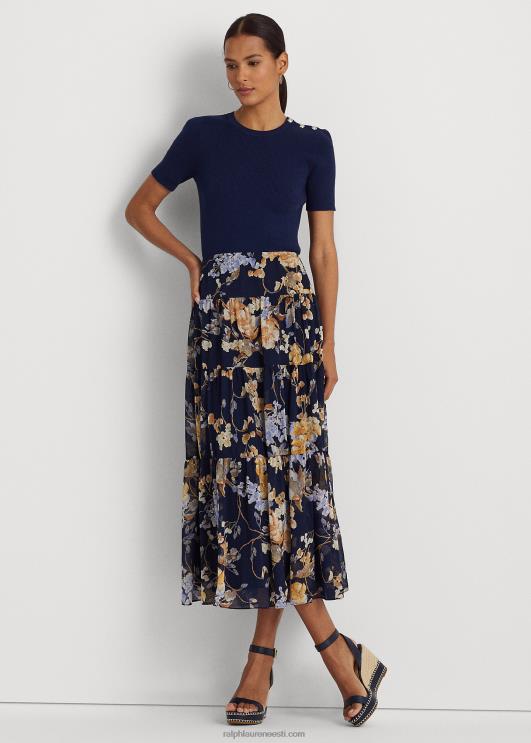 Ralph Lauren naised lilleline kortsus georgette astmeline seelik PR0V4105 mereväe multi