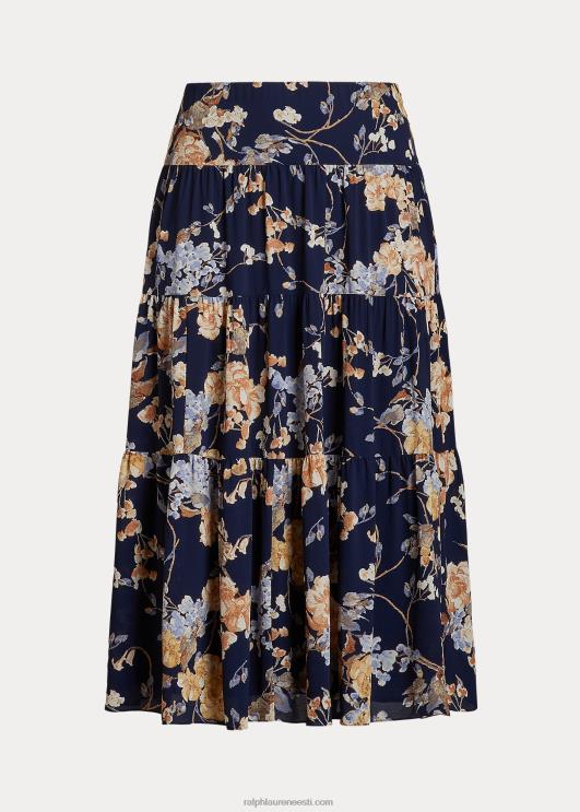 Ralph Lauren naised lilleline kortsus georgette astmeline seelik PR0V4676 mereväe multi