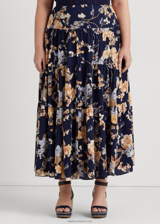 Ralph Lauren naised lilleline kortsus georgette astmeline seelik PR0V4676 mereväe multi