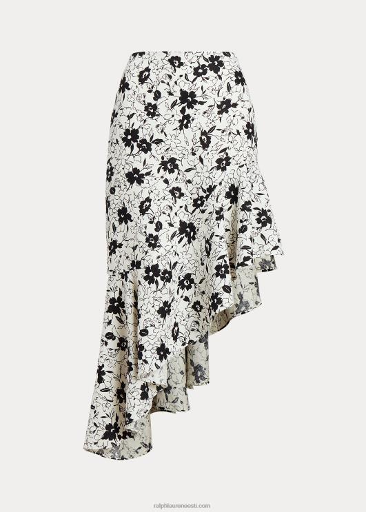 Ralph Lauren naised lilleline volangidega asümmeetriline linane seelik PR0V2942 must liilia kreemil