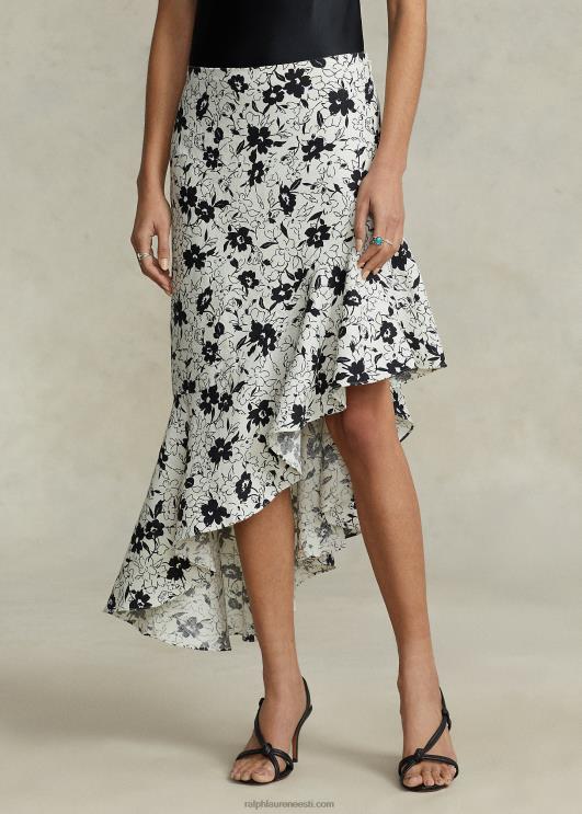 Ralph Lauren naised lilleline volangidega asümmeetriline linane seelik PR0V2942 must liilia kreemil