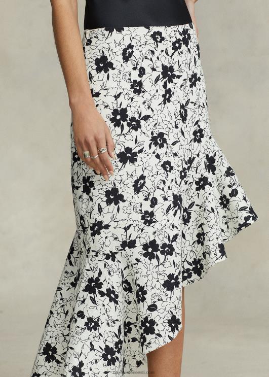 Ralph Lauren naised lilleline volangidega asümmeetriline linane seelik PR0V2942 must liilia kreemil