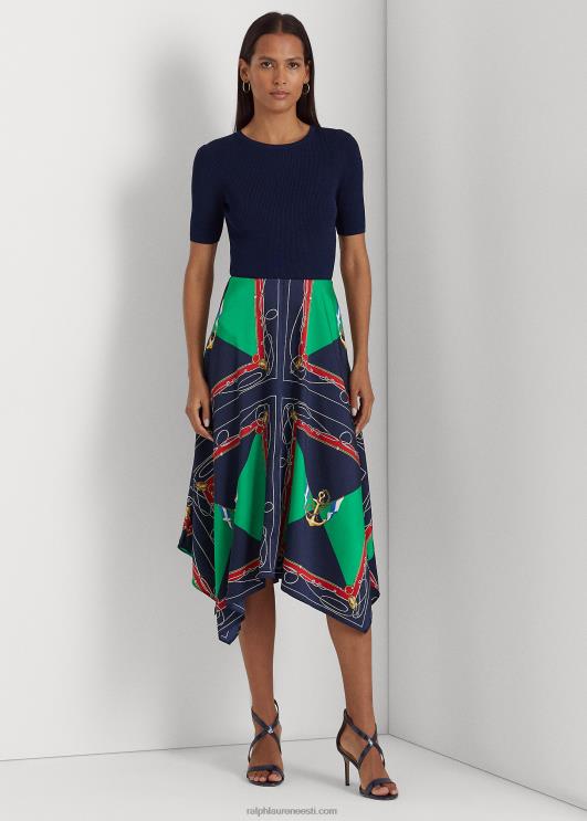 Ralph Lauren naised prindiga toimne midiseelik PR0V4890 mereväe/roheline multi